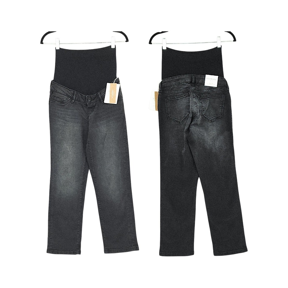 Seraphine Slim Leg Jeans 2P Wom Black Over Bump Luca Petite‎ Maternity Denim NEW